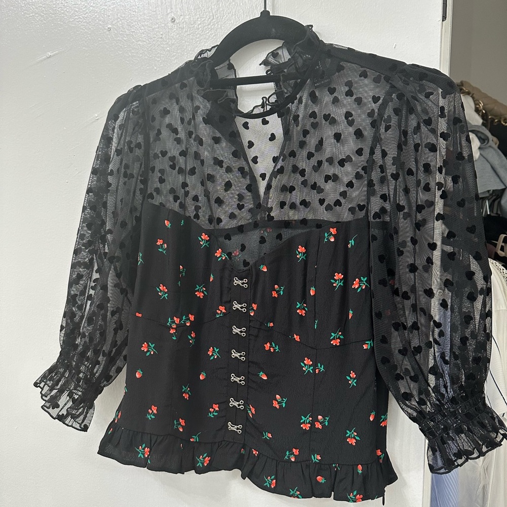 Puffy Sheer Sleeve Floral Blouse